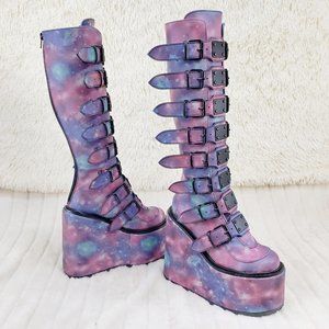 Swing Reflective Cosmic Goth Platform Knee Boots